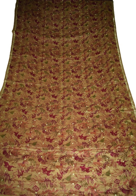 Saree 100 % tissu Pure soie Sari Sari Sari marron cheval et l’oiseau conception d’impression robe fabrication artisanale tissu imprimé Vintage 344b35 Saree 100 % tissu Pure soie Sari Sari Sari marron cheval et l’oiseau conception d’impression robe fabrication artisanale tissu imprimé Vintage 344b35