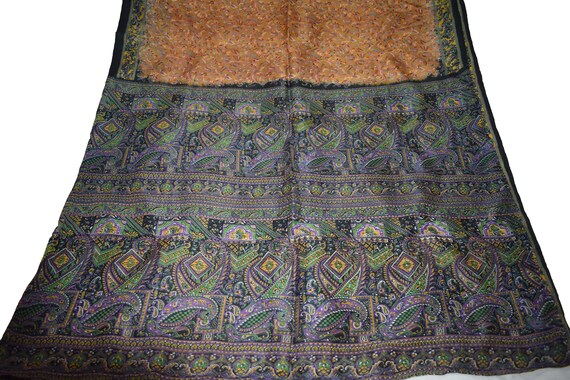 Saree Orange/noir 100 % de Pure soie de % Sari Floral Print Design artisanat tissu imprimé Vintage cbd58a Saree Orange/noir 100 % de Pure soie de % Sari Floral Print Design artisanat tissu imprimé Vintage cbd58a