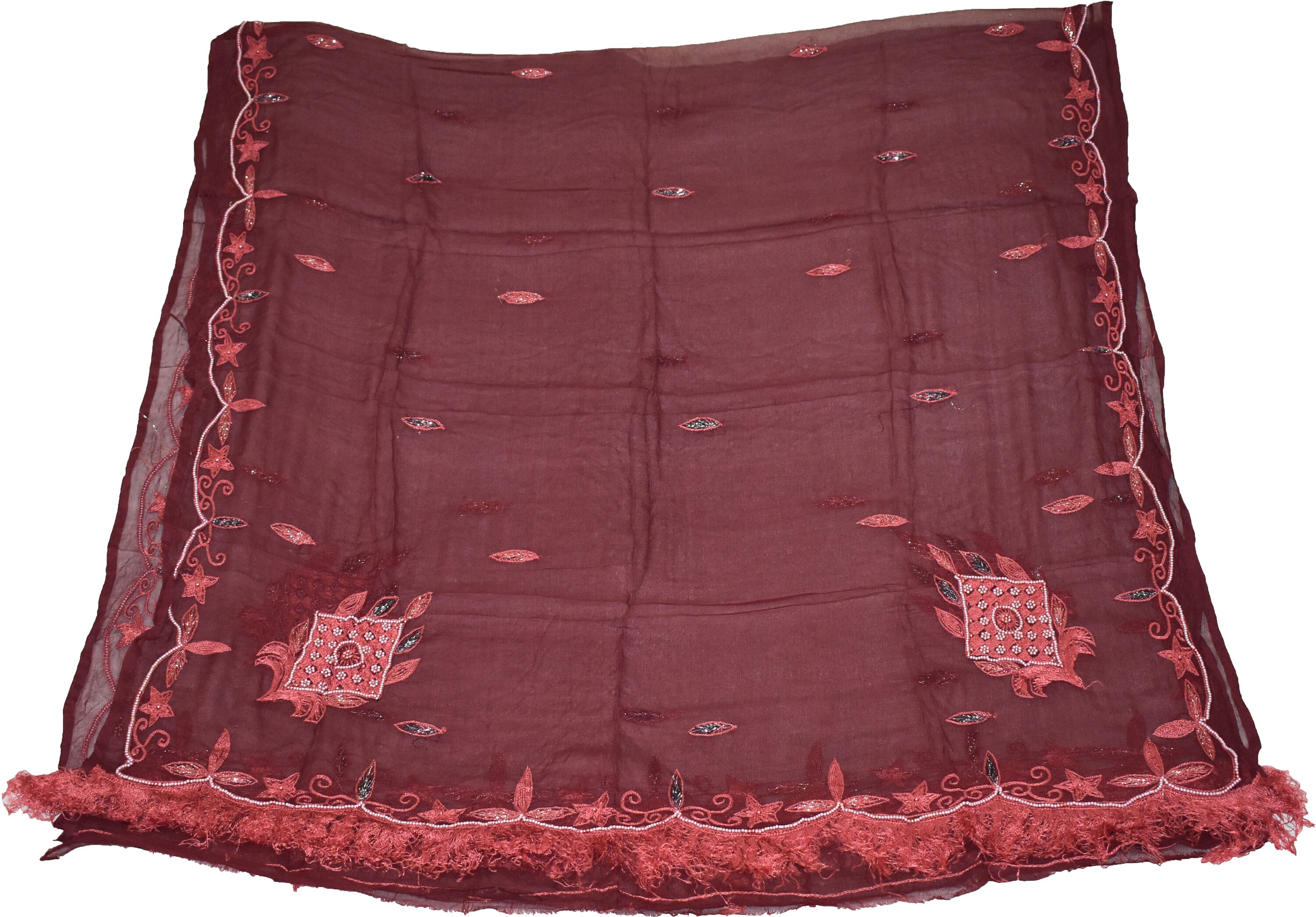 Vintage Dupatta Hand Embroidery Georgette Black Long Stole Antique Zari Work