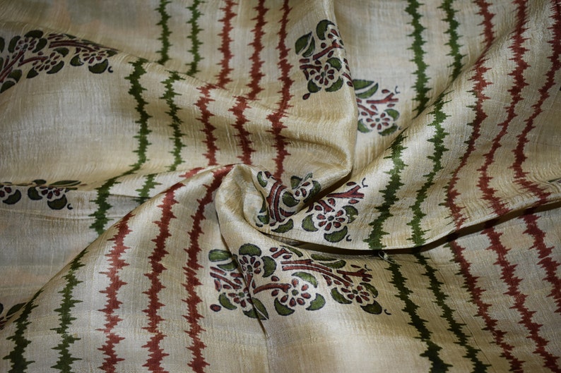 Vintage Printed Sari Brown Pure Silk Floral Print 5Yrd Saree Design Craft Fabric