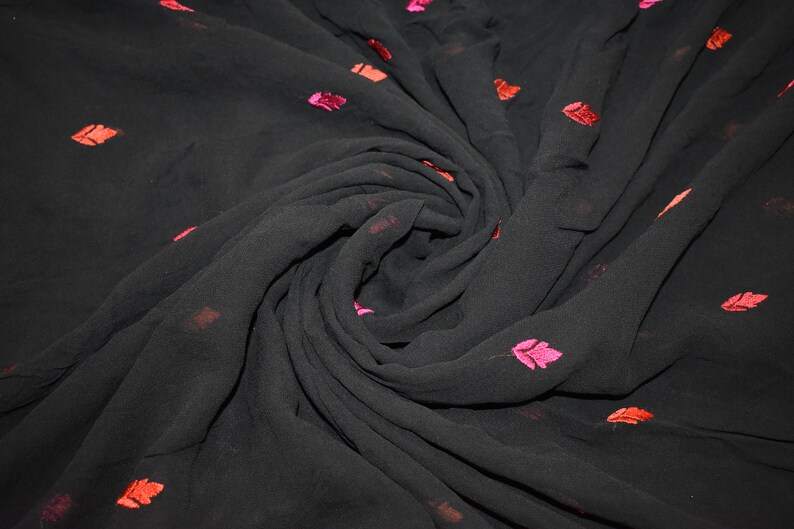 Vintage Dupatta Hand Embroidery Georgette Black Long Stole Antique Zari Work