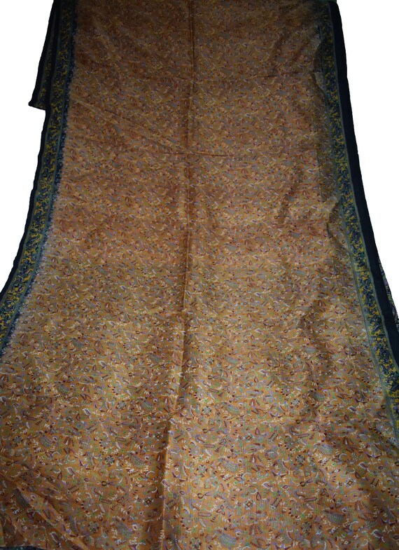 Saree Orange/noir 100 % de Pure soie de % Sari Floral Print Design artisanat tissu imprimé Vintage cbd58a Saree Orange/noir 100 % de Pure soie de % Sari Floral Print Design artisanat tissu imprimé Vintage cbd58a