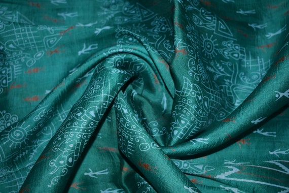 Saree vert 100 % Warli Pure soie Warli % Sari impression Design artisanat tissu imprimé Vintage 1cd7b3 Saree vert 100 % Warli Pure soie Warli % Sari impression Design artisanat tissu imprimé Vintage 1cd7b3