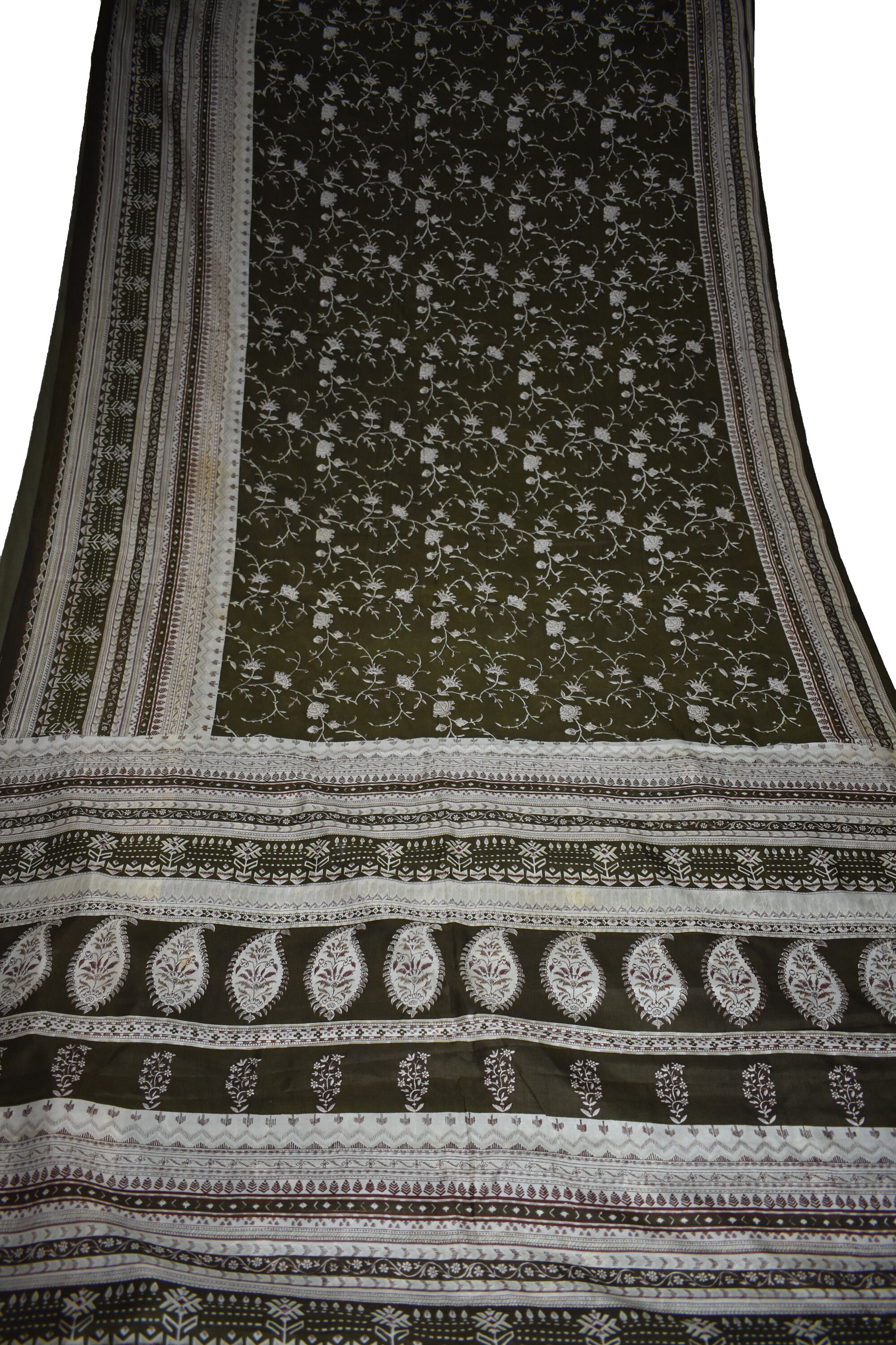 Saree vert 100 % Pure soie de Sari imprimé Floral Print Design artisanat tissu imprimé Vintage Saree vert 100 % Pure soie de Sari imprimé tissu Floral Print Design artisanat tissu imprimé imprimé Vintage 530a52