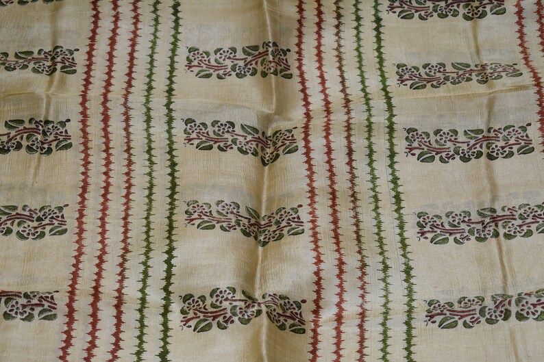 Vintage Printed Sari Brown Pure Silk Floral Print 5Yrd Saree Design Craft Fabric