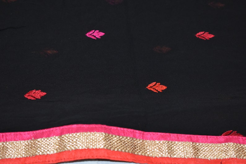 Vintage Dupatta Hand Embroidery Georgette Black Long Stole Antique Zari Work