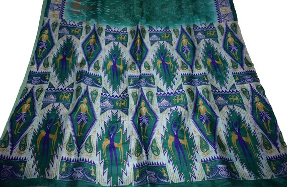 Saree vert 100 % Warli Pure soie Warli % Sari impression Design artisanat tissu imprimé Vintage 1cd7b3 Saree vert 100 % Warli Pure soie Warli % Sari impression Design artisanat tissu imprimé Vintage 1cd7b3