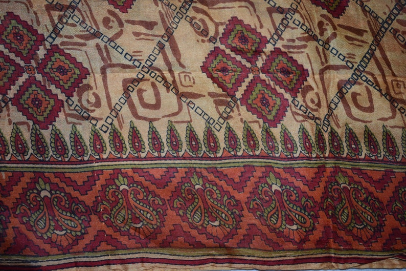 Vintage Printed Saree Brown100/% Pure Silk Floral Print Sari Design Craft Fabric
