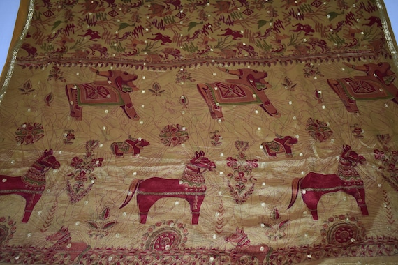 Saree 100 % tissu Pure soie Sari Sari Sari marron cheval et l’oiseau conception d’impression robe fabrication artisanale tissu imprimé Vintage 344b35 Saree 100 % tissu Pure soie Sari Sari Sari marron cheval et l’oiseau conception d’impression robe fabrication artisanale tissu imprimé Vintage 344b35