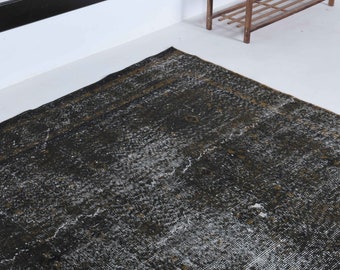 7x10 Turkish Area Rug Black Vintage Rug Handmade Wool Rug Turkish Rug 7x10 Vintage Area Rug Black Area Rug Vintage Wool Rug
