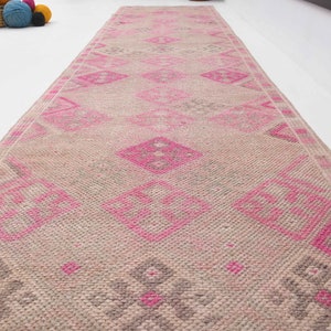3x11 Anatolian pink Runner  Rug, Bohemian Runner Rug ,Oushak Runner Rug, Turkish Runner Rug, Runner Rug, Decorative Runner Rug