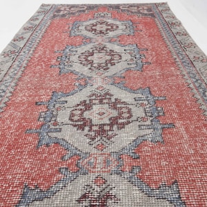 3x9 Turkish Runner Rug, Vintage Red Rug, Handmade Rug, Wool Rug, Turkish Red Vintage Runner Rug, Red Turkish Rug, Vintage Rug