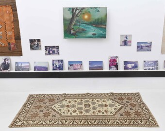 3x6 Vintage Oushak Rug, Muted Beige Brown Turkish Area Rug, 3x6 Neutral Small Carpet, Aesthetic Entryway Kitchen Rug