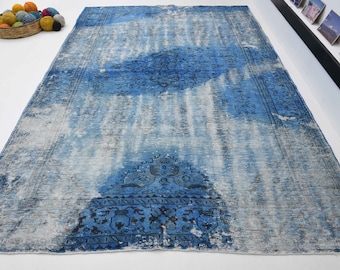 Tappeto vintage blu turco 7x10, tappeto vintage, tappeto fatto a mano, tappeto di lana, tappeto tinto, tappeto decorativo, tappeto da area, arredamento per la casa, tappeto blu turco