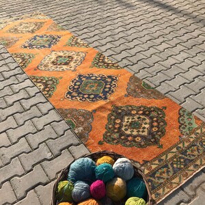 3x11 Runner rug Orange, turkish runner, oushak runner rug, home decor, anatolian runner, turkish rug ,  long runner rug, hallway rug