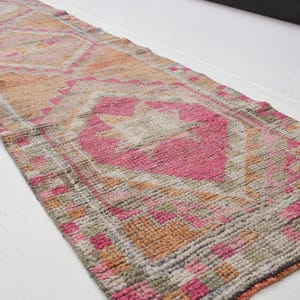3x13 Turkish Runner Rug Vintage Rug Handmade Wool Runner Turkish Rug 3x13 Vintage Runner Rug Pink Beige Vintage Rug