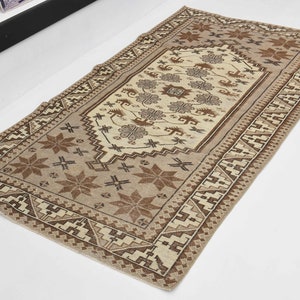 3x6 Turkish Brown and Beige  rug ,small rug,vintage rug ,Anatolian rug,Oushak rug,Turkish handwoven rug,persian rug,Turkish rug,wool rug