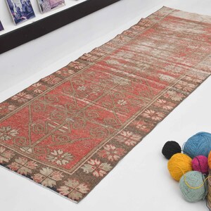 3x9 Turkish Runner Rug Vintage Rug Handmade Wool Rug 3x9 Vintage Runner Rug Red Turkish Rug Vintage Turkish Rug