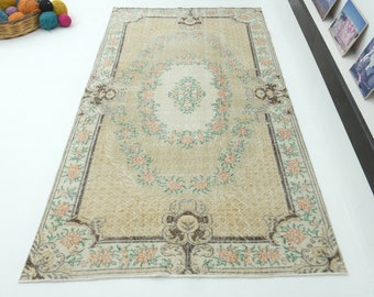 Petit tapis vintage 4 x 7, tapis, tapis beige, tapis Oushak, tapis pastel, tapis turc pour enfants, tapis en laine, carpette, tapis décoratif, petit tapis 4 x 7