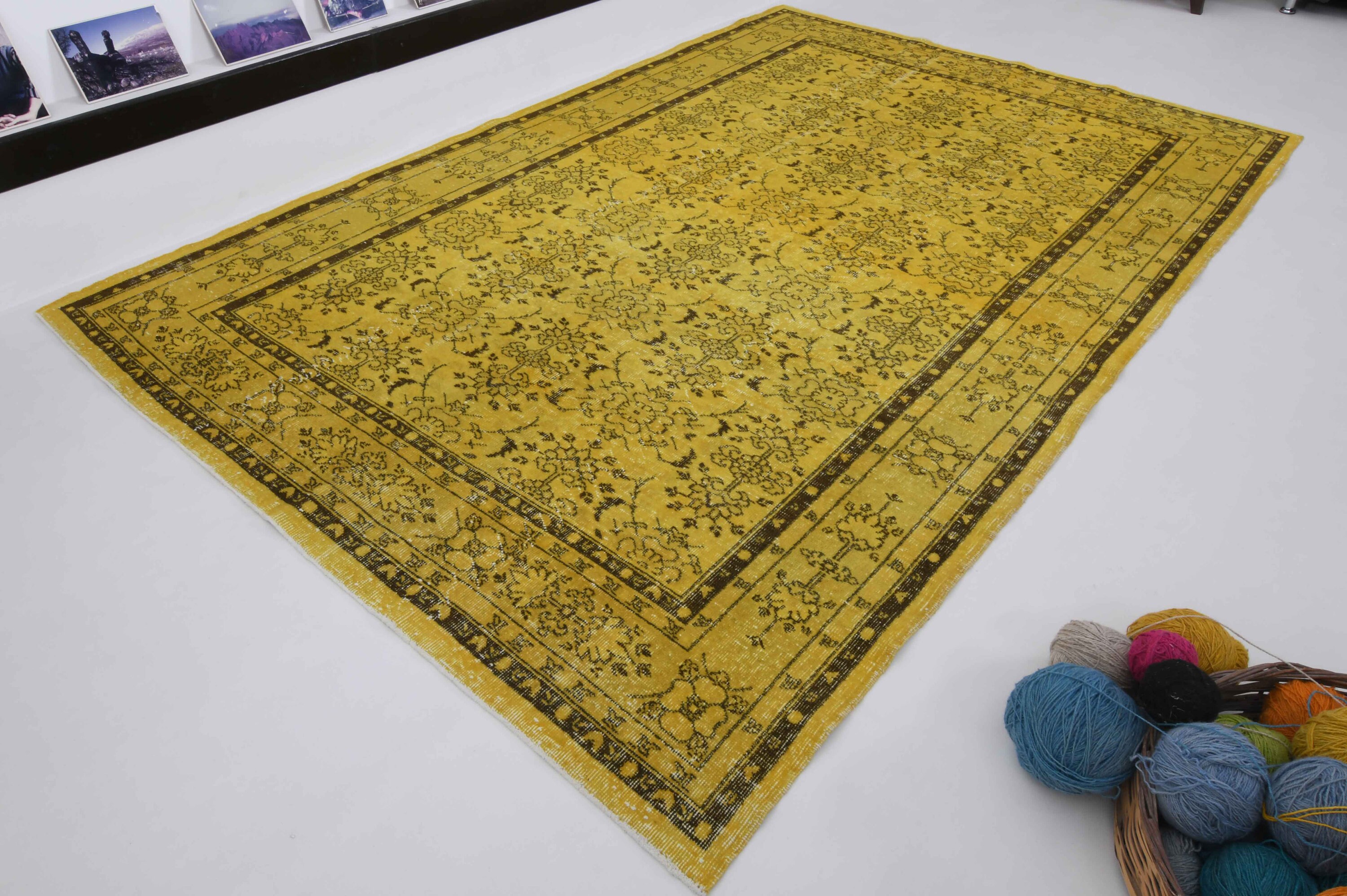 7x10 イエロー ヴィンテージ ラグ、トルコ ラグ、ヴィンテージ ラグ