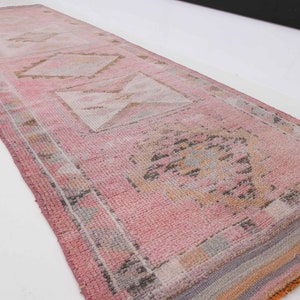 3x9 Turkish Runner Rug Pink Vintage Rug Handmade Wool Rug Turkish Rug 3x9 Vintage Runner Rug Pink Runner Rug