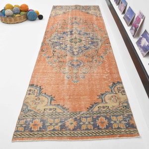 3x10 Turkish orange  neutral  Runner Rug, hallway runner, Entryway rug, Turkish runner rug , Vintage runner, Oushak runner rug, Handmade