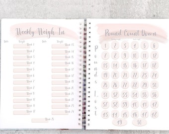 Weight Loss Journal, printable weight loss tracker, instant download journal pages, weekly weight in, pound count down, Fitness, measurments