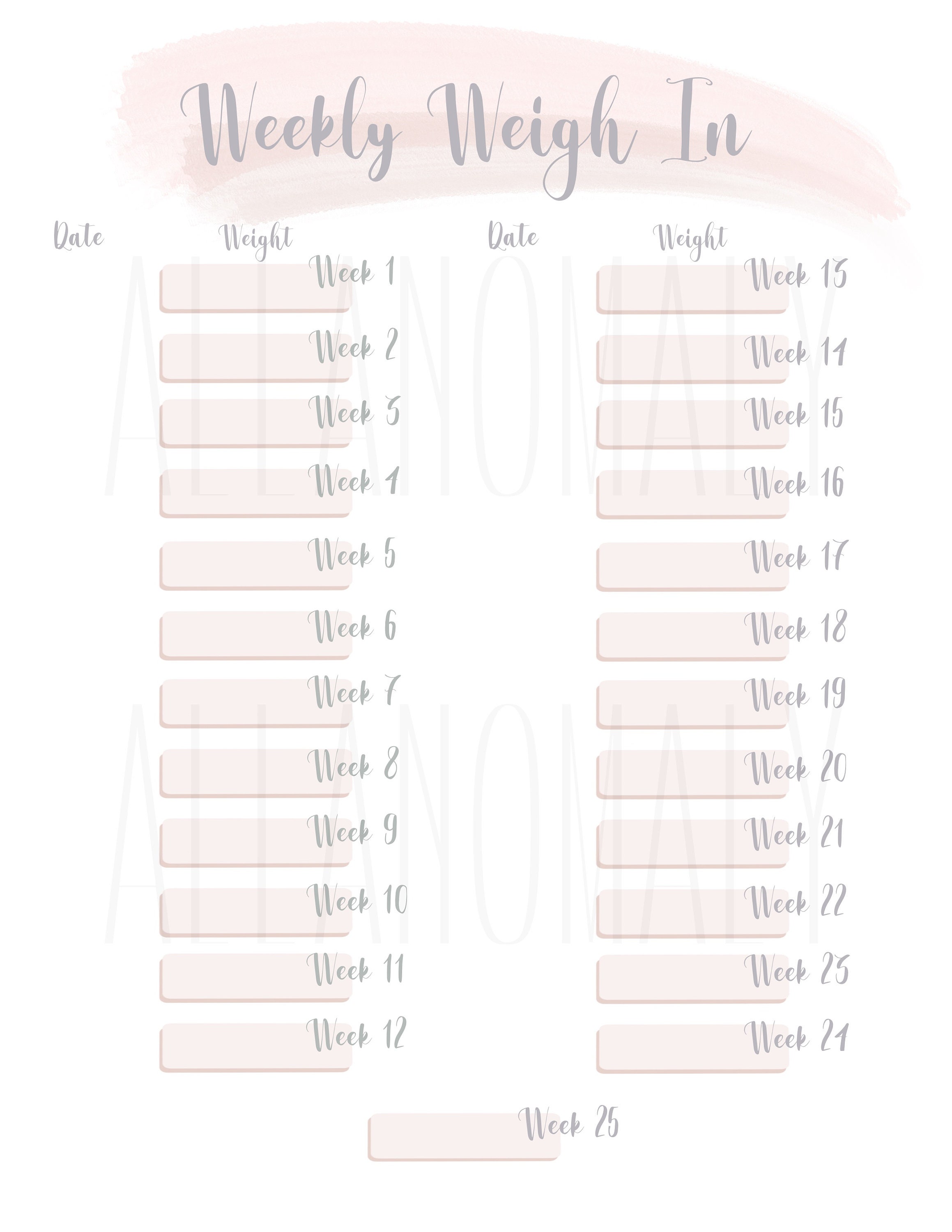 Weight Loss Journal, Printable Weight Loss Tracker, Instant Download