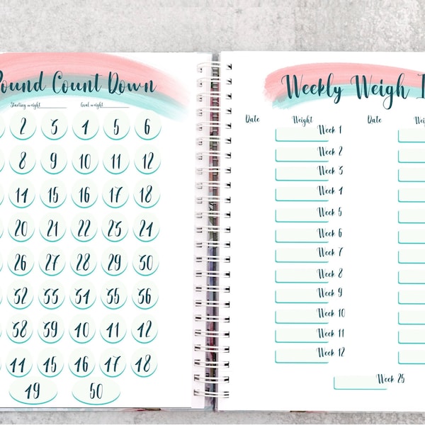 Weight Loss Journal, printable weight loss tracker, instant download journal pages, weekly weight in, pound count down, monthly, weekly, day