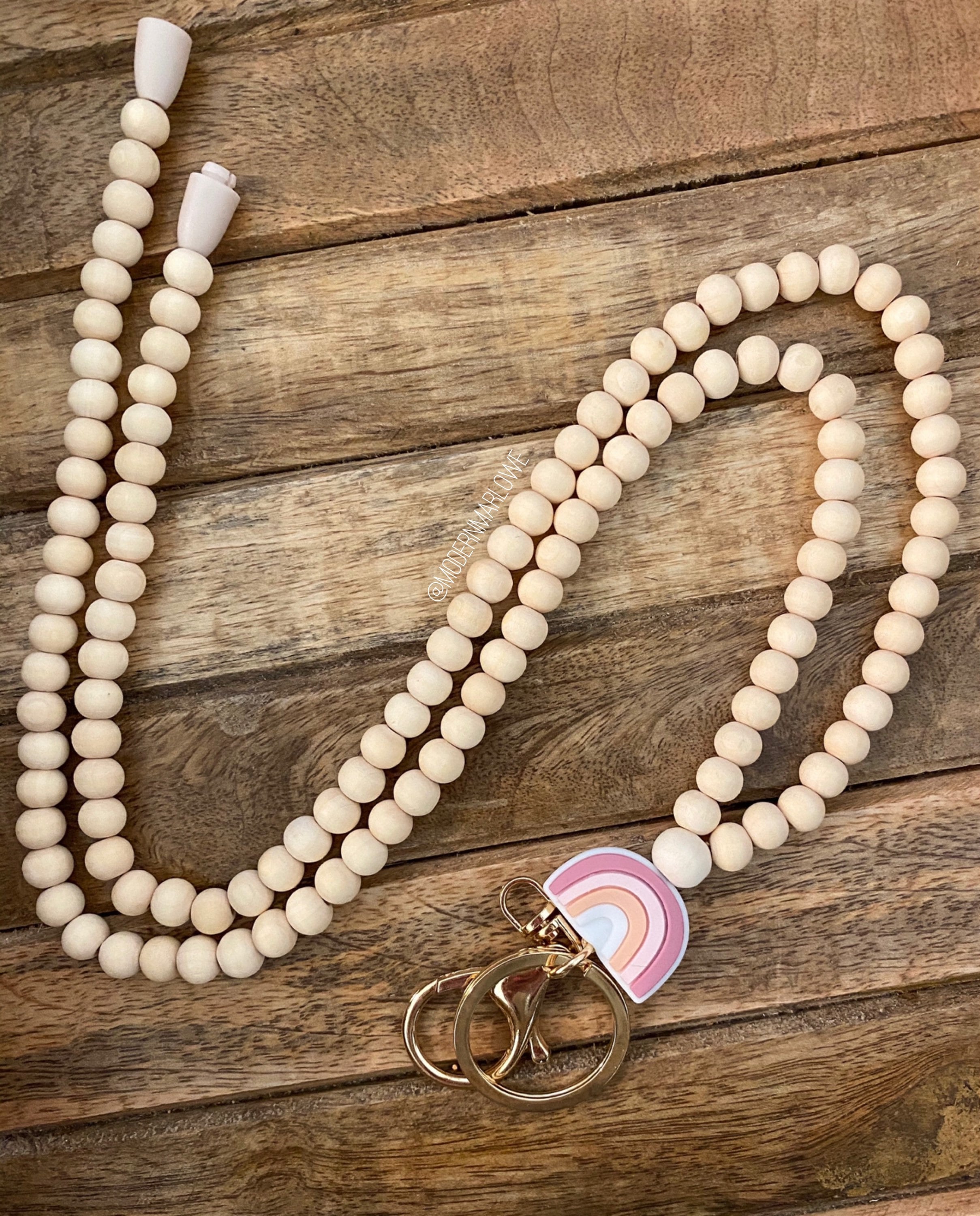 SUNFLOWER Wood Bead Lanyard Wood Beaded Lanyard Sunflower Etsy