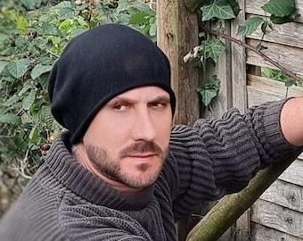 Cashmere slouchy hat, lightweight men's cashmere beanie, mens cashmere winter hat, gift for him