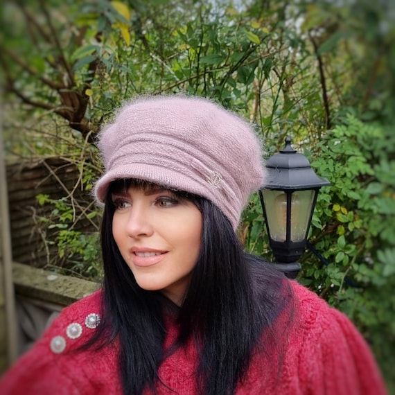 Winter Hat Wooly Hat With Peak Ladies Women's Peaked Angora