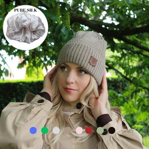 Cashmere & 100% PURE SILK Lined Hat for Women – Winter Beanie for Curly or Thick Hair, Frizz-Free, Luxury Gift, Best Silk-Lined Beanie
