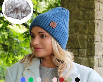 Gorro de cachemir para mujer con forro de seda de morera 100% pura – Gorro de invierno de lujo, protección y cuidado del cabello, regalo para ella.