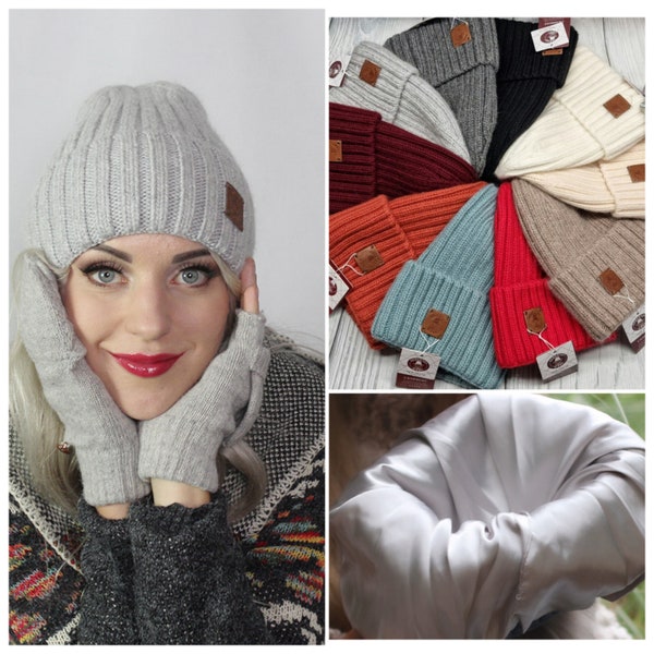Cashmere silk lining beanie, Women cashmere silk lining hat, Warm and soft cashmere beanie hat, gift for her