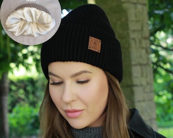 Gorro de cachemir 100% puro con forro de seda de morera – Gorro de invierno de triple capa para mujer, regalo de lujo para ella.