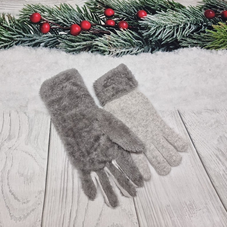 Angora wool gloves, lined gloves, warm and thick womens winter gloves. image 7