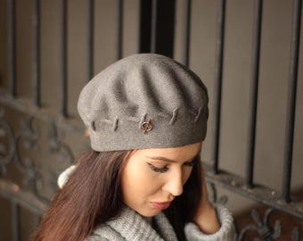 Women's cashmere beret, Women's winter hat, French cashmere beret, Gift for her