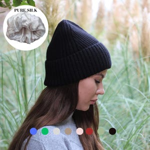Cashmere & 100% PURE SILK Lined Hat for Women – Winter Beanie for Curly or Thick Hair, Frizz-Free, Luxury Gift, Best Silk-Lined Beanie