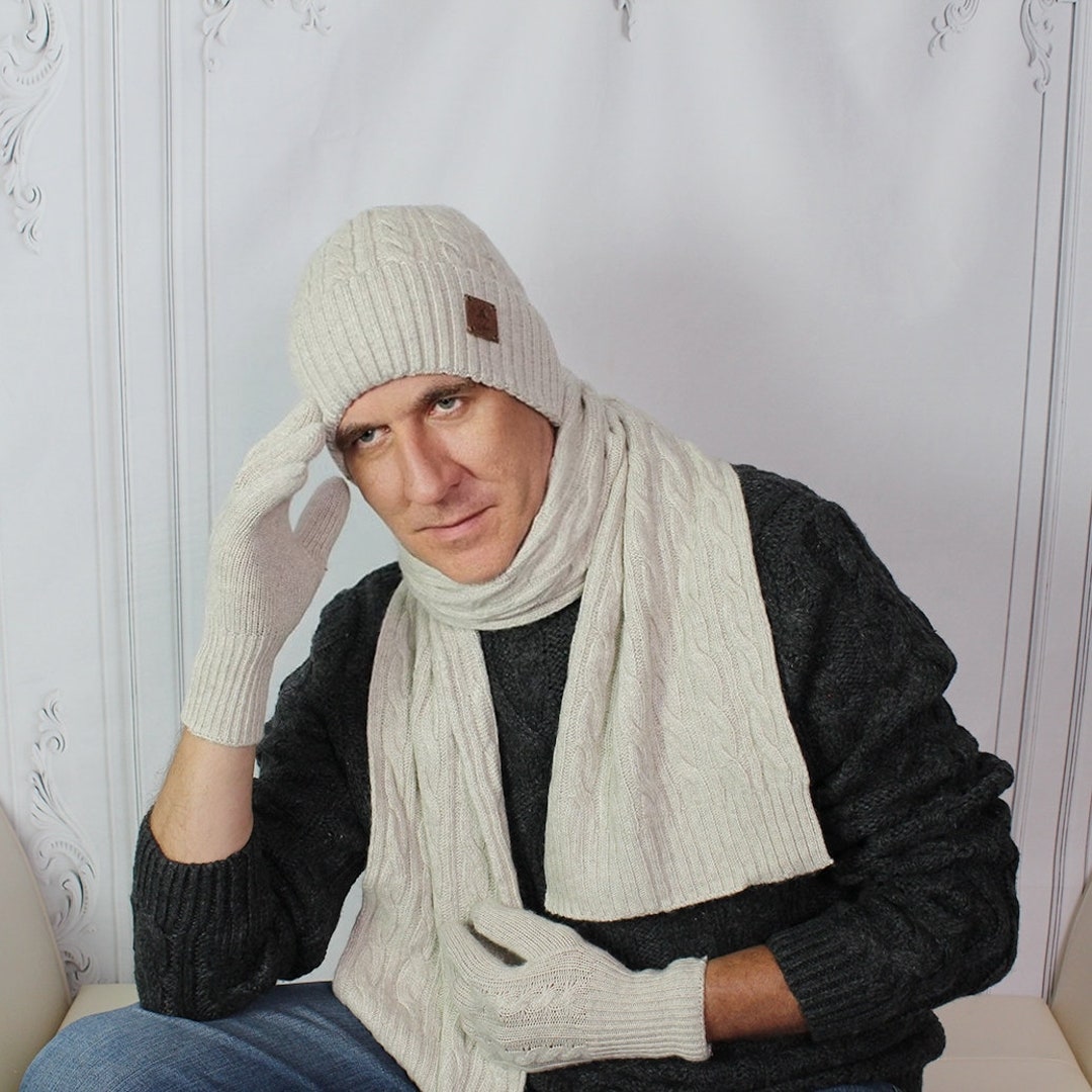 Cashmere Set for Men: Hat Gloves Scarf Set Knit Set Cozy 