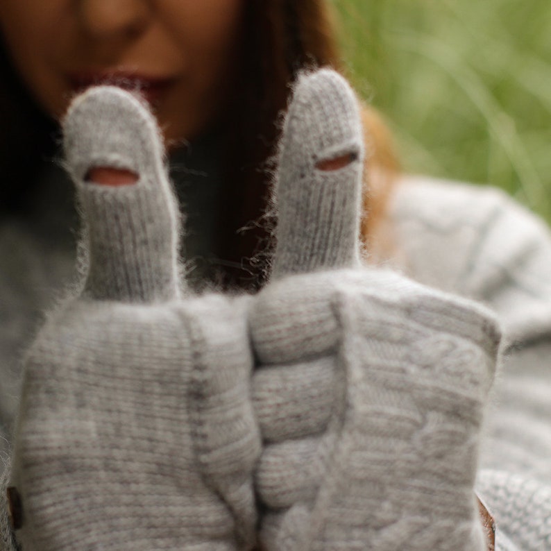 Cashmere fingerless gloves, Flappers mittens gloves, Convertible mittens, Gift for her, Gift for him image 2