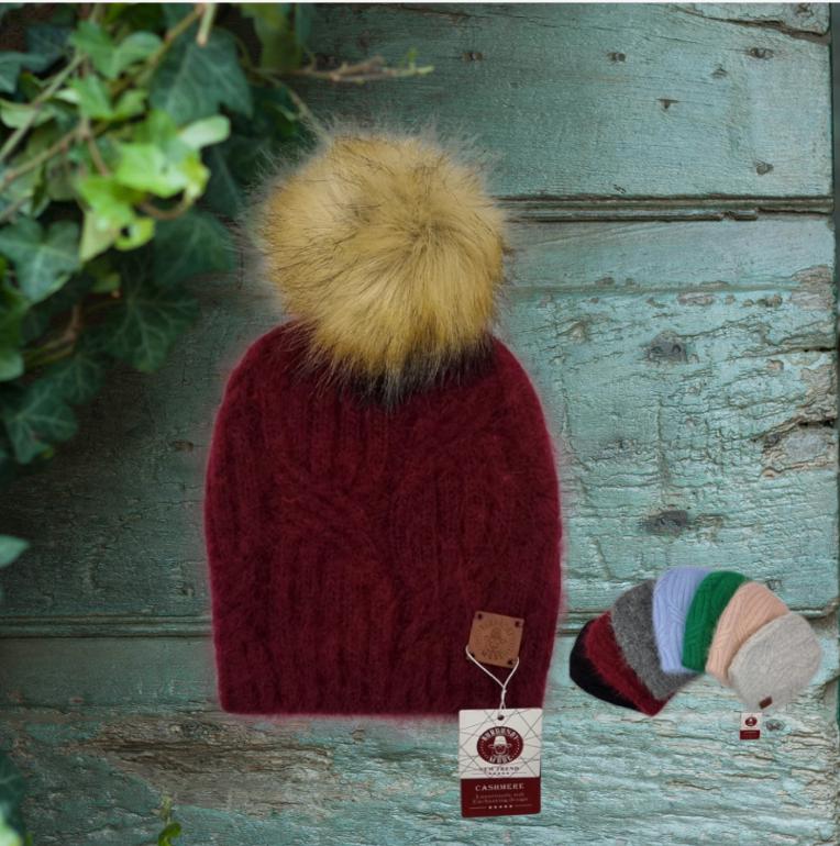 BH Maroon/Burgundy Beanie with Multicolor Tan Real Rabbit Fur Pom Pom Rabbit Hair Fur Pom Pom Beanie – Alana Ferr main image 2