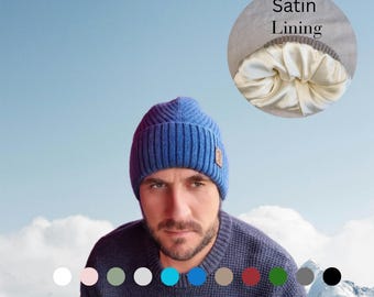 Satin-Lined Men’s Cashmere Beanie for Winter — Soft, Warm Mens Winter Satin- Lined Hat, Luxury Gift for Him