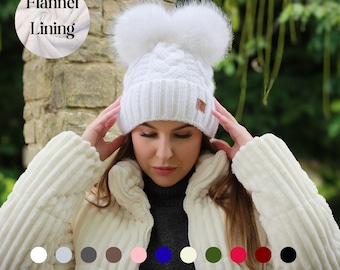 Bonnet D'hiver Tricoté Faera Avec Pompon Et Doublure Polaire - Taille Unique Unisexe Adulte - Neuf Avec étiquettes