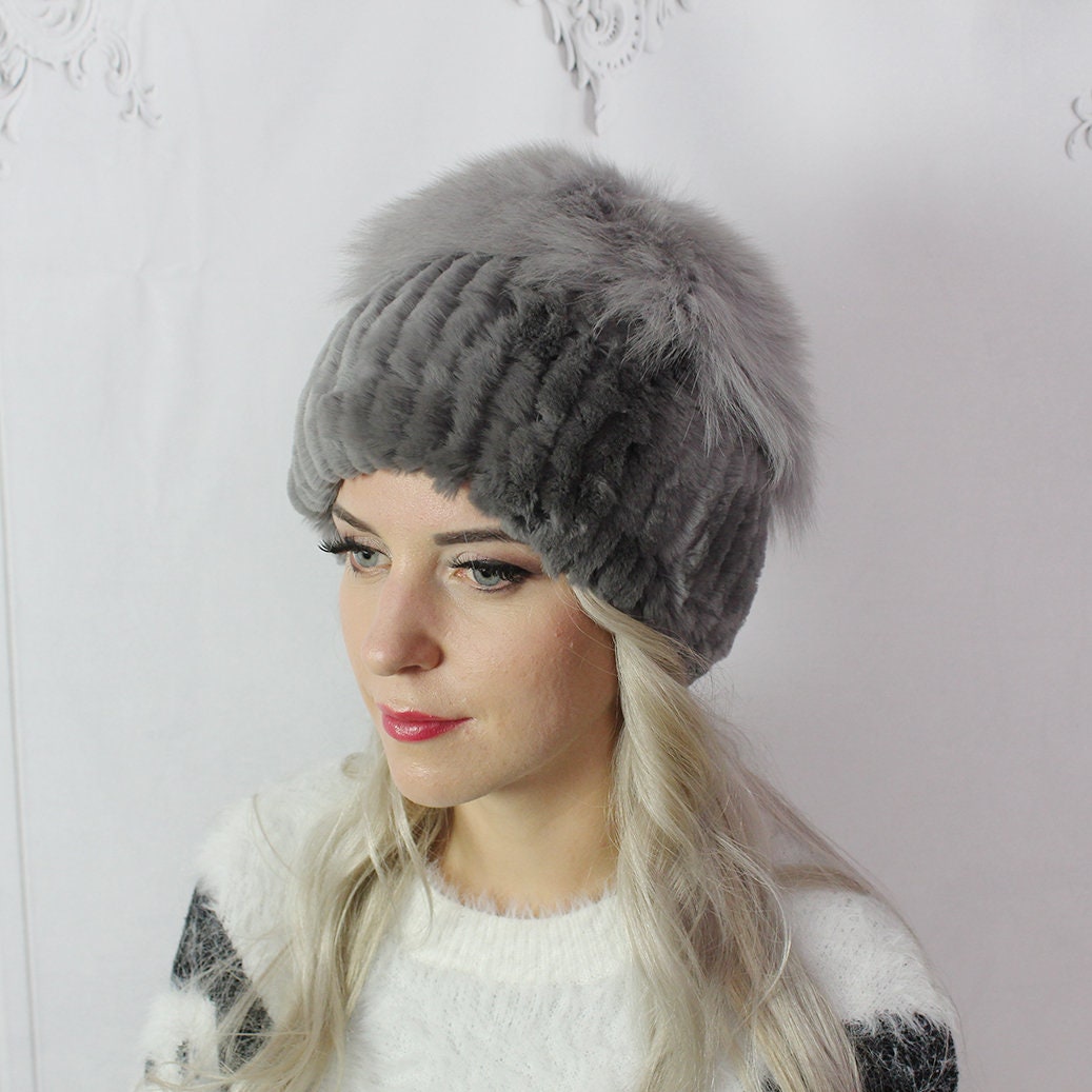Rabbit fur beanie hat clearance