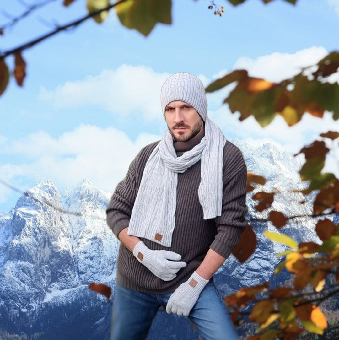Completo in cashmere da uomo: cappello, guanti, sciarpa, completo in  maglia, set invernale in cashmere da uomo, morbido e Regalo  per