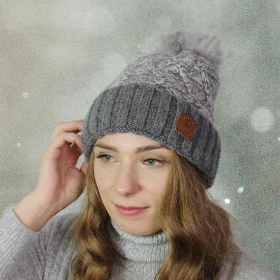 Winter Woollen Hat for Women, Faux Fur Bobble Winter Women Beanie