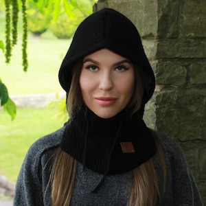 Silk-Lined Cashmere Winter Hood Hat for Women – Soft Knit Balaclava Style, Warm Hooded Beanie, Cozy Head Cover, Luxury Gift for Her