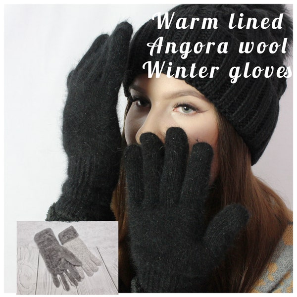 Gants en laine Angora, gants doublés, gants d'hiver pour femmes chauds et épais.