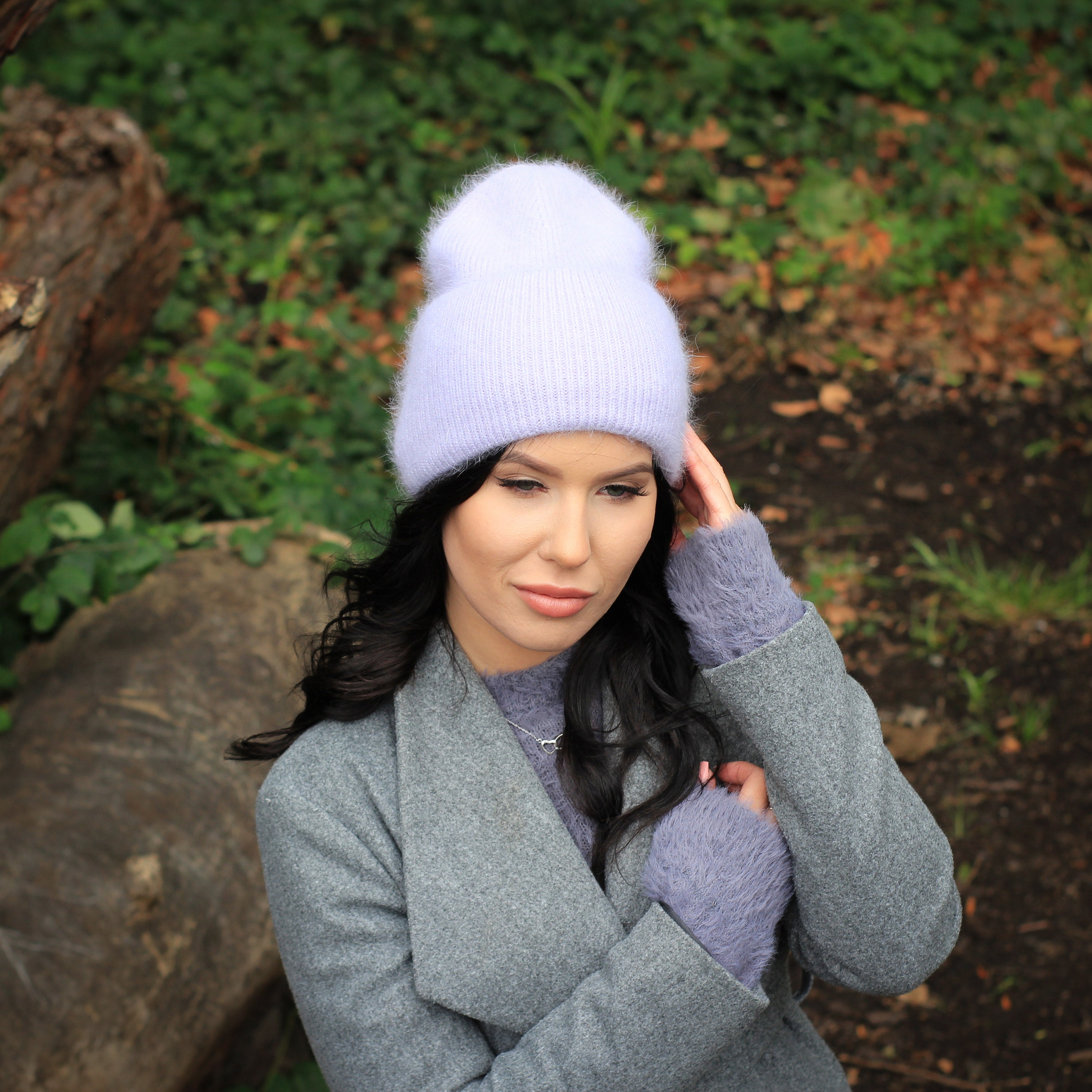 Women Knit Beanie Triple Layered Angora 